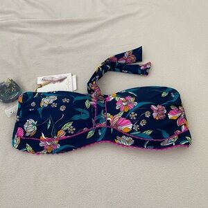 Jessica Simpson Bandeau Bikini top with removable straps.  Blue Floral.  NWT